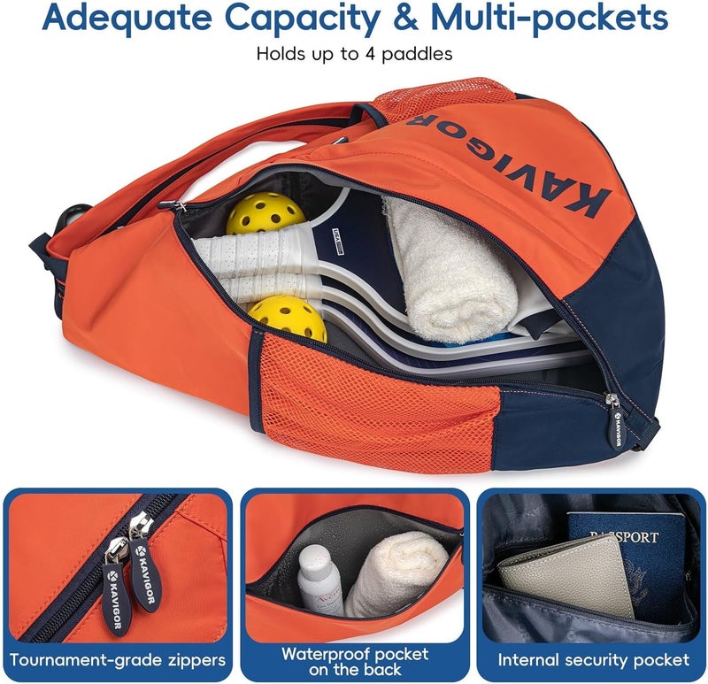 KAVIGOR 2025 Pickleball Sling Bag, Convertible Ultra-Light Backpack with Skin-Soft Fabric & Wet/Dry Pocket, Fits 4 Paddles + Gear - Image 2
